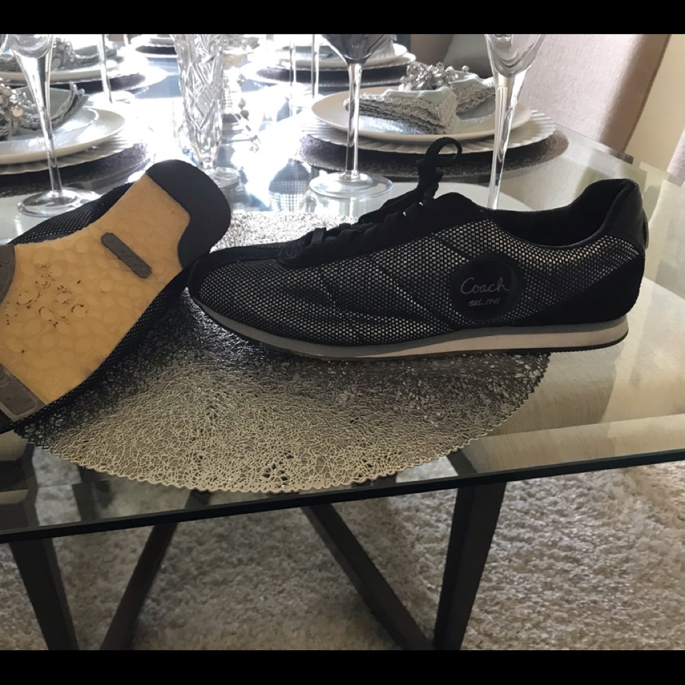 Black and Silver Coach tennis shoes. Size 9M.